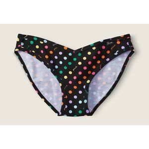Victoria's Secret Black Logo Dot COTTON BIKINI Panty Size Medium NWT U18